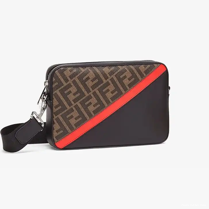 Affordable Camera In Red Motif Compact FF Fendi Case Brown Fabric 0518